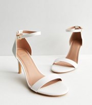 New Look Wide Fit White Leather-Look Stiletto Heel Sandals